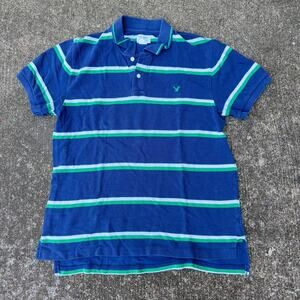 American Eagle Outfitters Men's Striped Polo Shirt - Medium